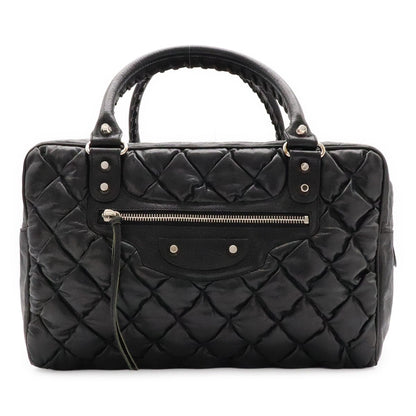 Balenciaga the Matelasse Mini Boston Bag Leather Black Silver Mirror Missing