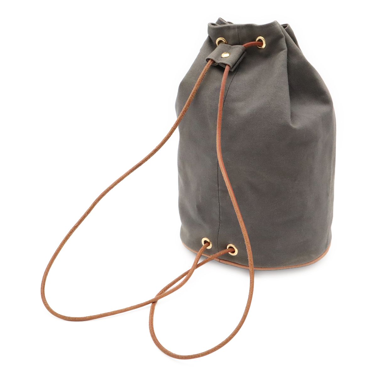 Hermes Polochon Mimile PM Shoulder Bag Drawstring Canvas Leather Gray — view 2