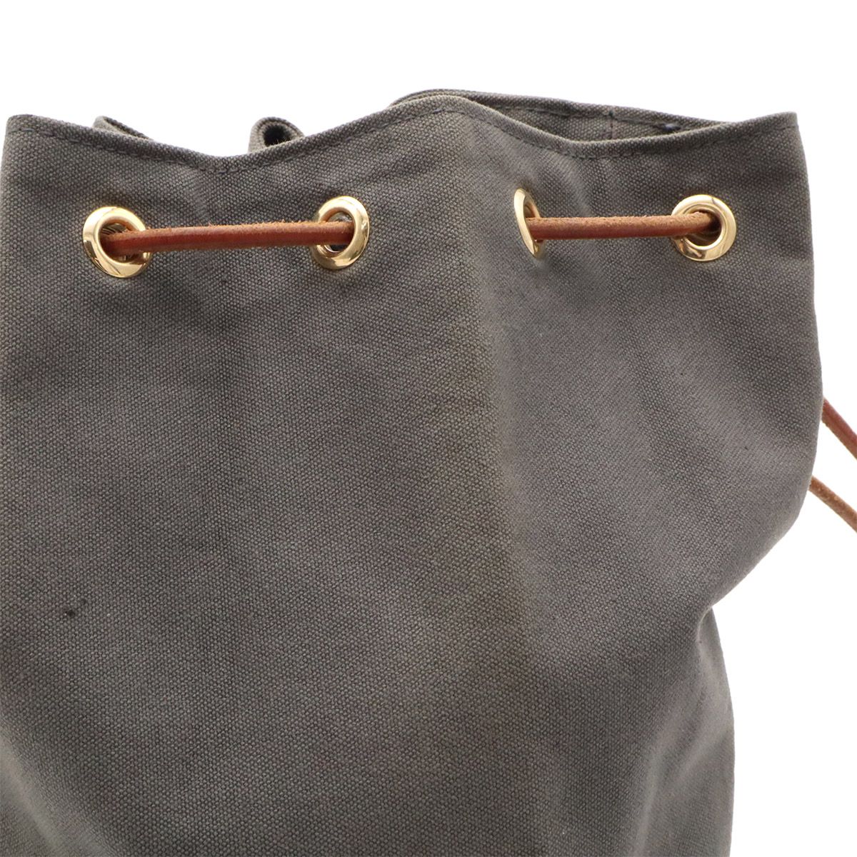 Hermes Polochon Mimile PM Shoulder Bag Drawstring Canvas Leather Gray — view 6