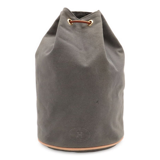 Hermes Polochon Mimile PM Shoulder Bag Drawstring Canvas Leather Gray