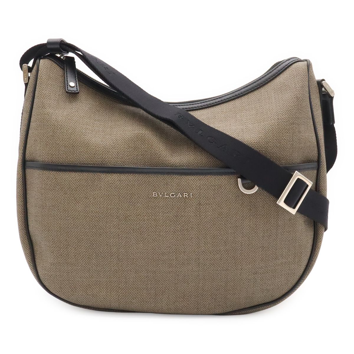 Bvlgari Weekend Shoulder Bag Crossbody Leather Gray Black Silver
