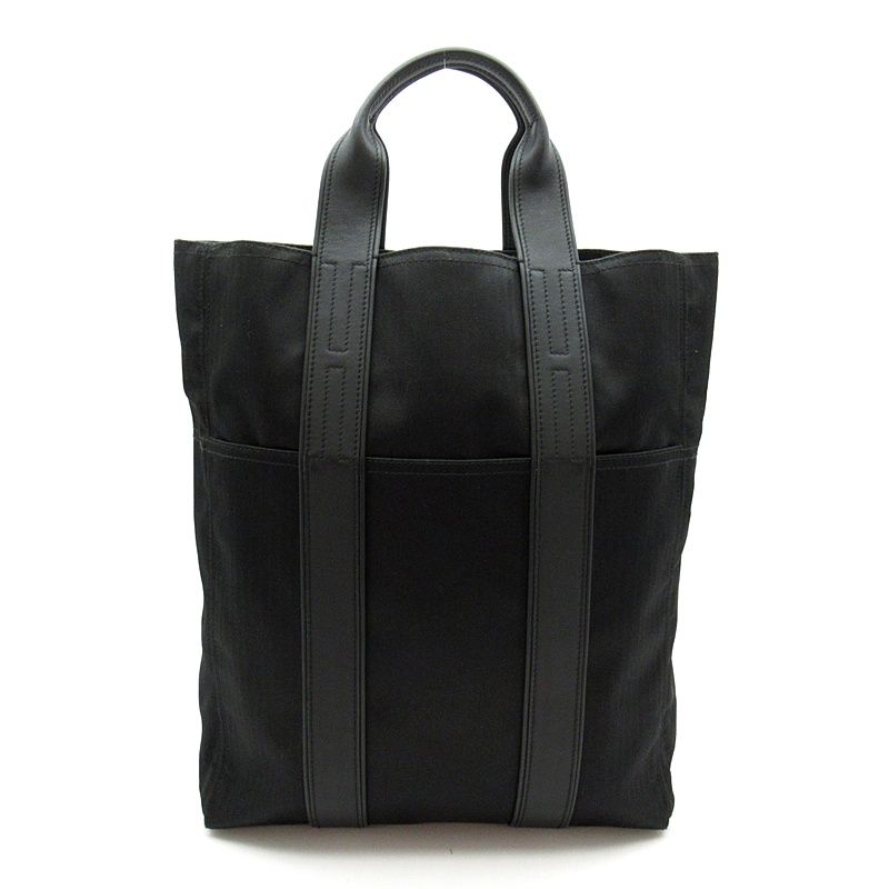 Hermes Acapulco Cabas MM Toile Chevron Tote Bag Black