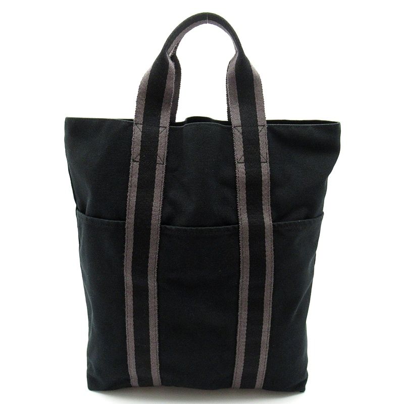 Hermes Fourre Tout Cabas Canvas Tote Bag Black