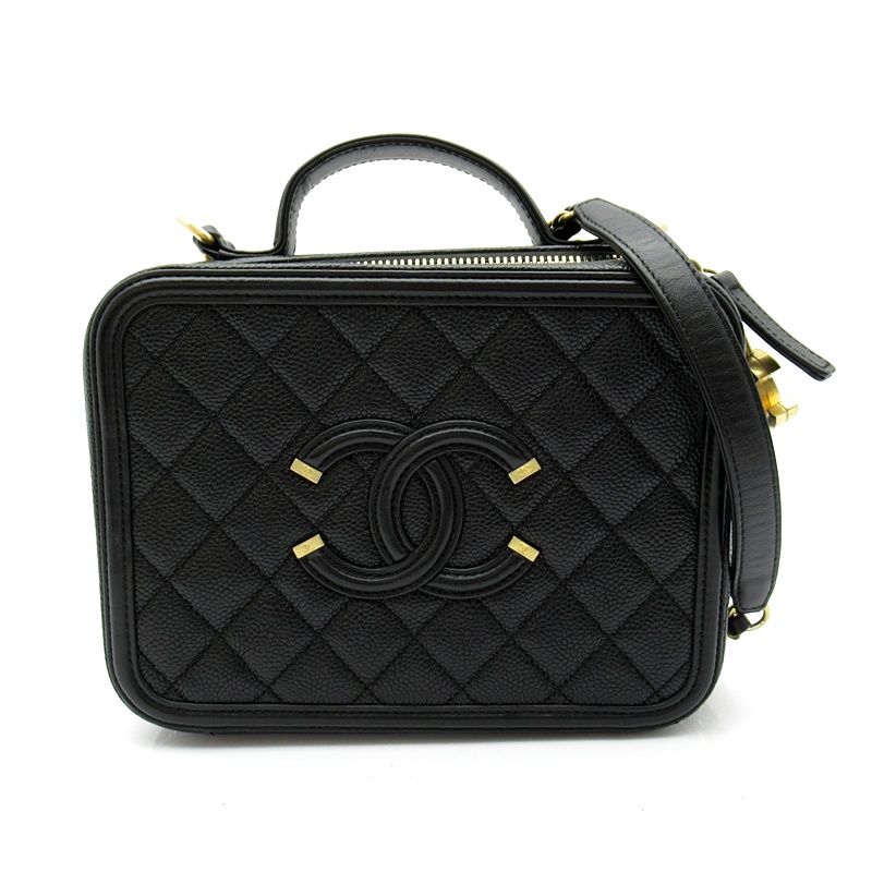 Chanel CC Filigree Vanity Shoulder Bag Caviar Leather Black