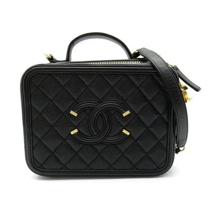 Chanel CC Filigree Vanity Shoulder Bag Caviar Leather Black