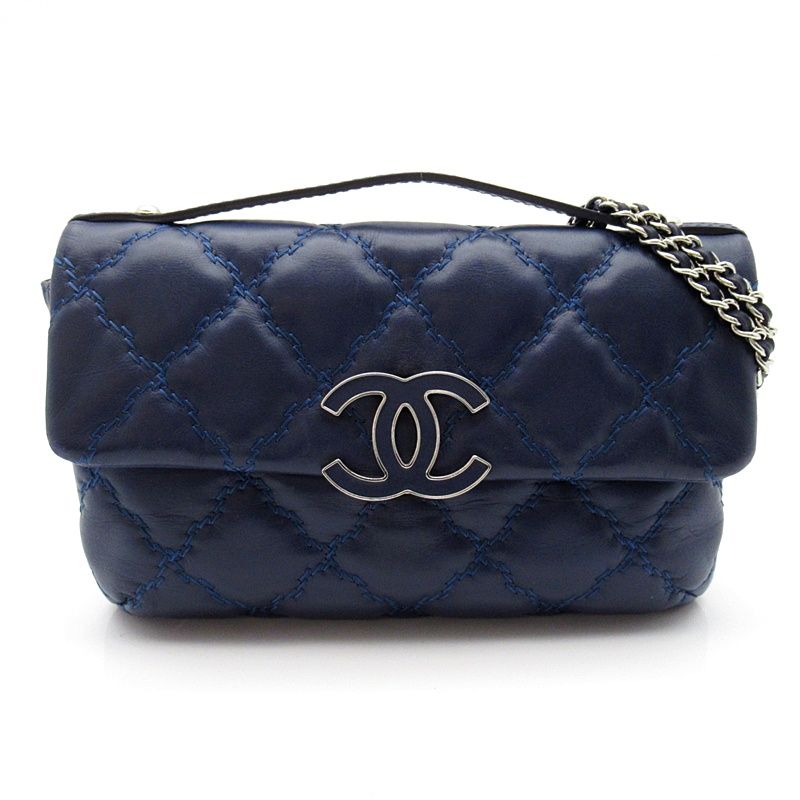 Chanel Hamptons Ultra Stitch 2-Way Chain Shoulder Calfskin Tote Bag Navy