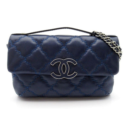 Chanel Hamptons Ultra Stitch 2-Way Chain Shoulder Calfskin Tote Bag Navy
