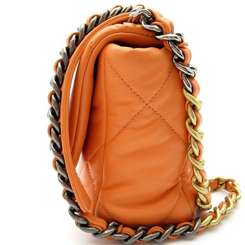 Chanel 19 Flap Chain Shoulder Bag Lambskin Orange — view 3