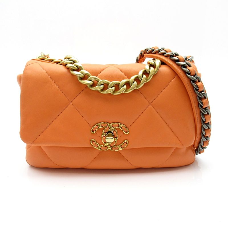 Chanel 19 Flap Chain Shoulder Bag Lambskin Orange
