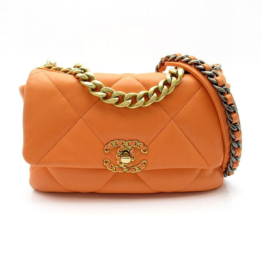 Chanel 19 Flap Chain Shoulder Bag Lambskin Orange