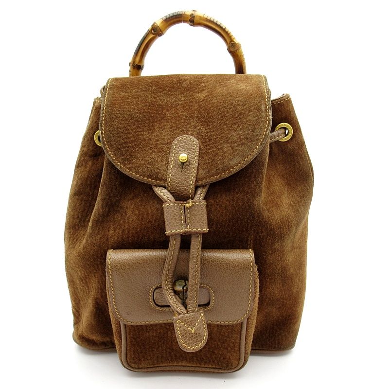 Gucci Bamboo Backpack Mini Suede Leather Brown