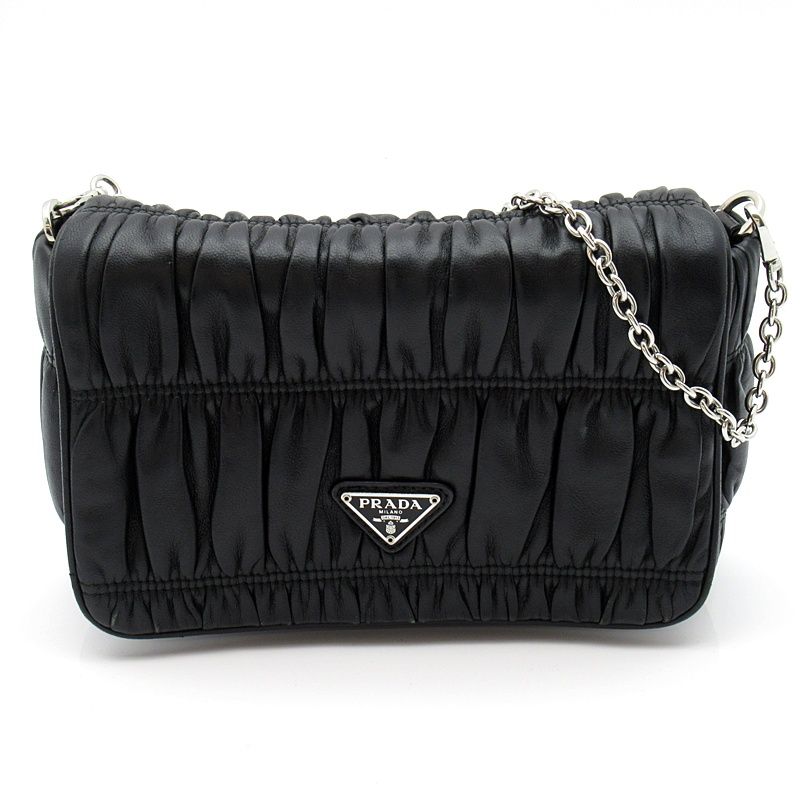 Prada Triangle Logo Nappa Gaufre 2-Way Shoulder Bag Leather Black