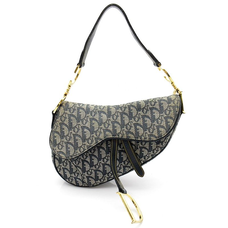 Dior Trotter Saddle Bag Canvas Leather Navy