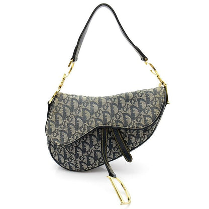Dior Trotter Saddle Bag Canvas Leather Navy
