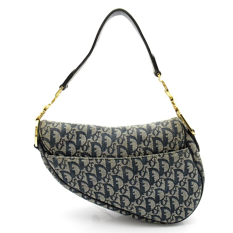 Dior Trotter Saddle Bag Canvas Leather Navy — view 4