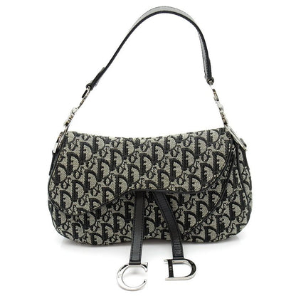Dior Trotter Double Saddle Bag Canvas Leather Black