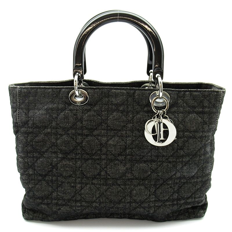 Dior Lady Dior Large 2-Way Denim Shoulder Bag Black