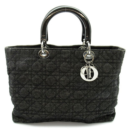 Dior Lady Dior Large 2-Way Denim Shoulder Bag Black