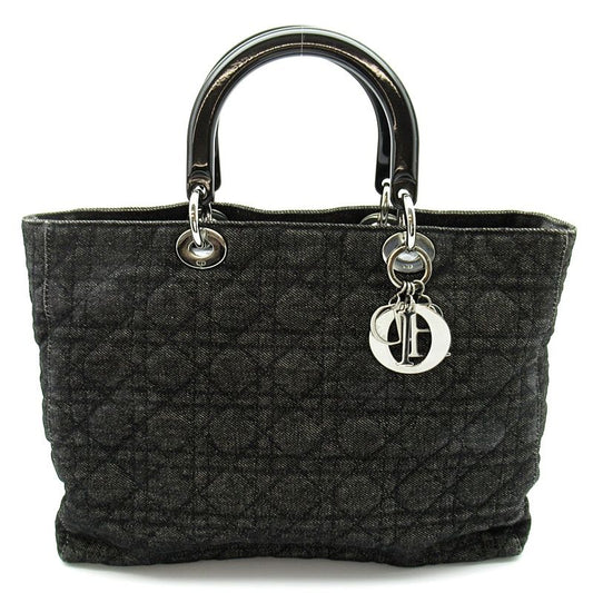 Dior Lady Dior Large 2-Way Denim Shoulder Bag Black