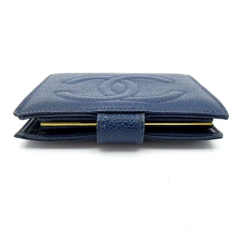 Chanel Kiss Lock Wallet Caviar Leather Blue — view 3