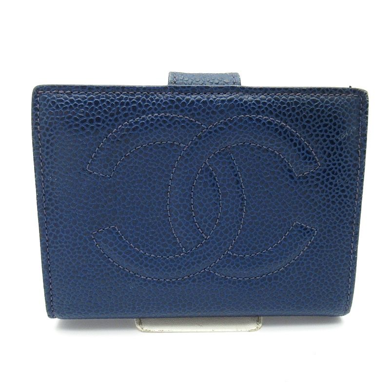 Chanel Kiss Lock Wallet Caviar Leather Blue