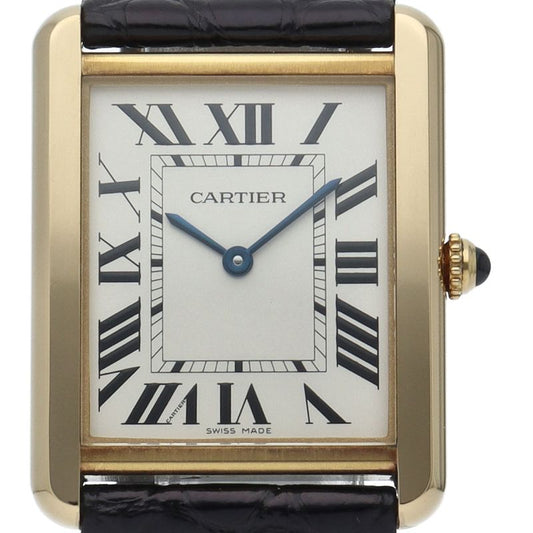 Cartier Tank Solo LM Watch 18K Yellow Gold SS Leather White