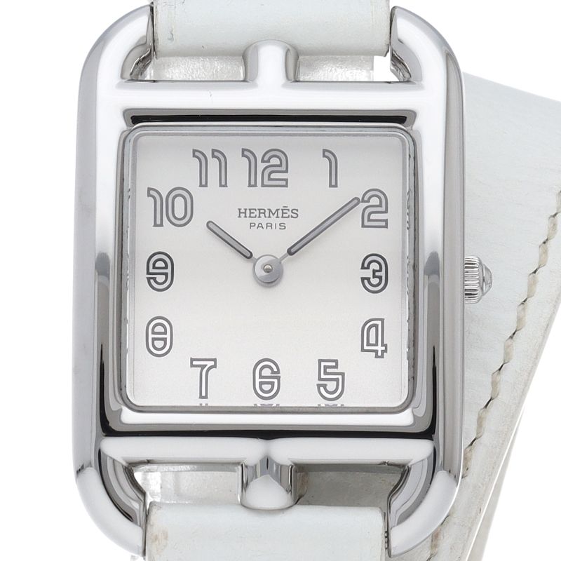 Hermes Cape Cod Double Tour Watch SS Leather Silver