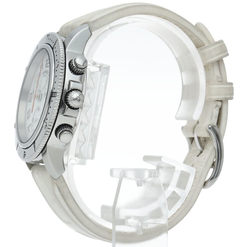 Hermes Clipper Chronograph Diamond Bezel Shell SS Rubber Watch White — view 3