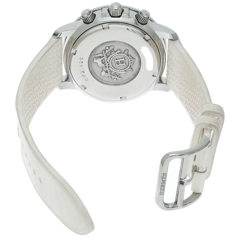 Hermes Clipper Chronograph Diamond Bezel Shell SS Rubber Watch White — view 5
