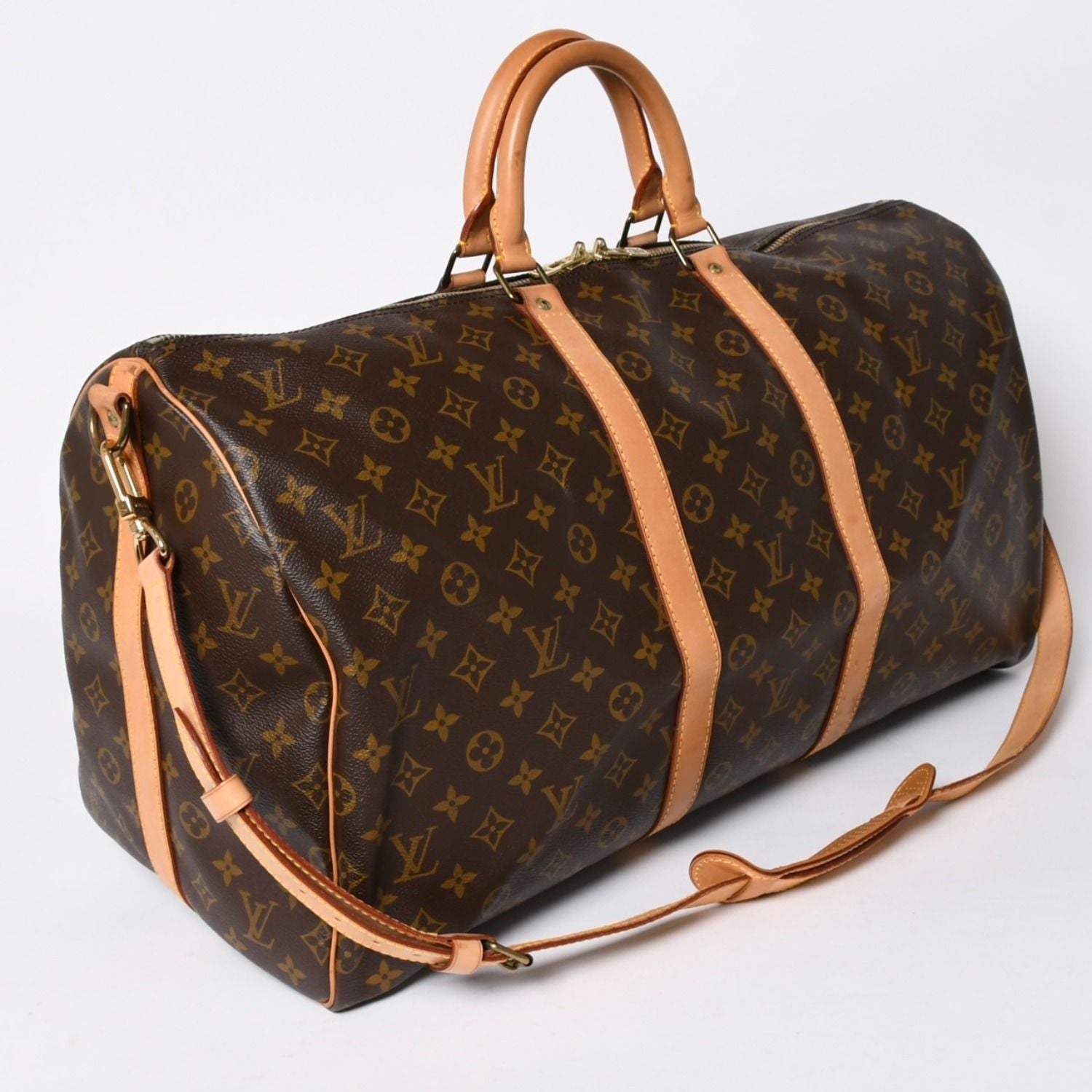 Louis Vuitton Monogram Keepall Bandouliere 55 2-Way Boston Bag Brown Canvas — view 3