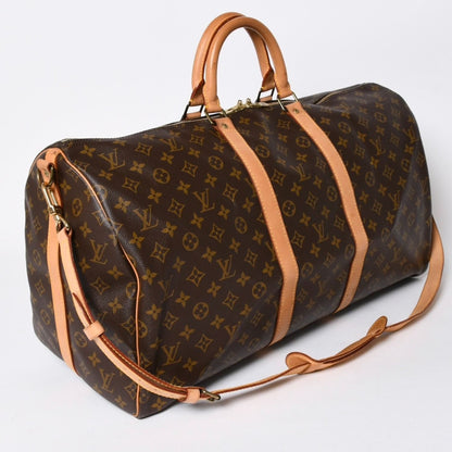 Louis Vuitton Monogram Keepall Bandouliere 55 2-Way Boston Bag Brown Canvas — view 3