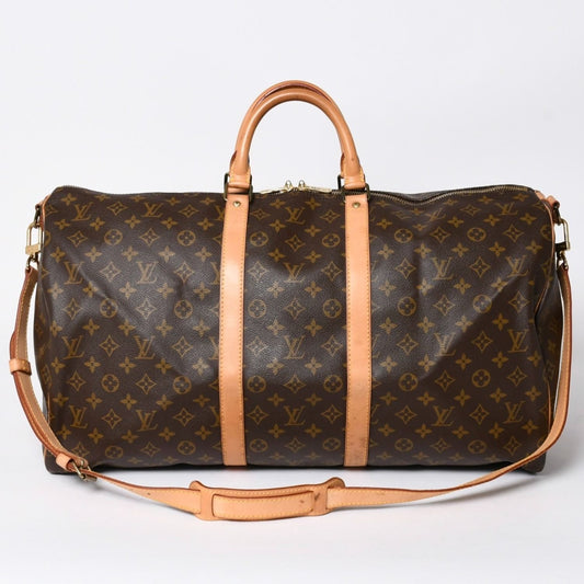 Louis Vuitton Monogram Keepall Bandouliere 55 2-Way Boston Bag Brown Canvas