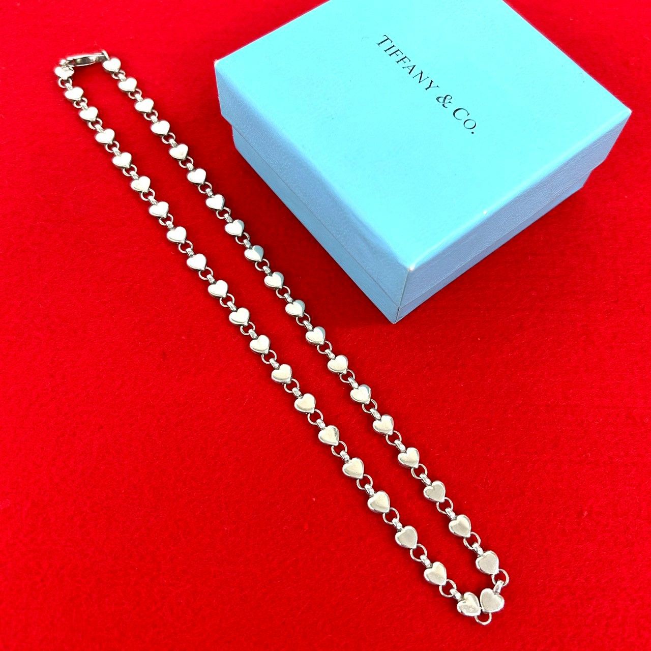 Tiffany & Co Vintage Puff Heart Necklace 925 Sterling Silver Chain Choker