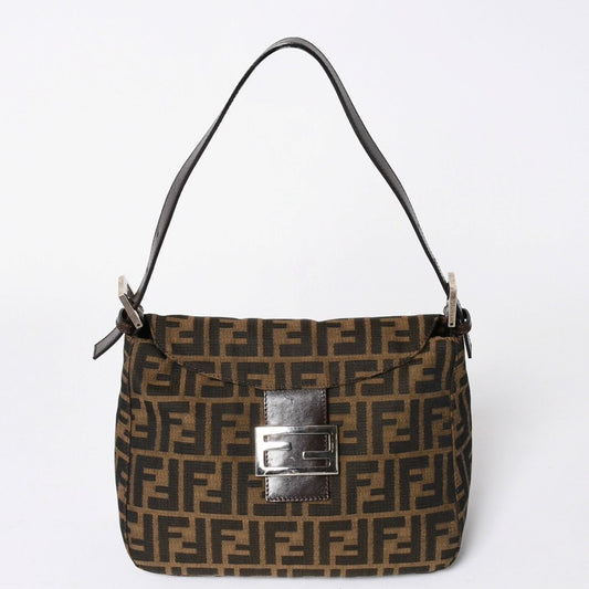 Fendi Mamma Baguette Bag Zucca Pattern Brown Vintage Silver