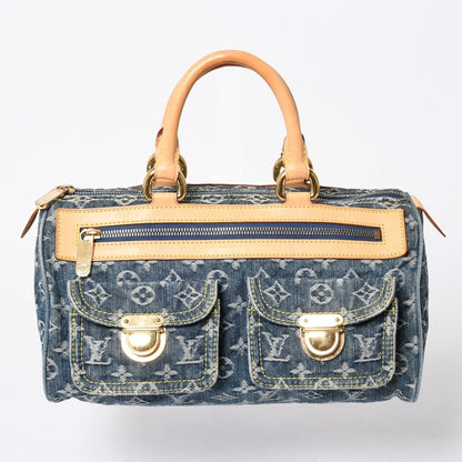 Louis Vuitton Neo Speedy Handbag Monogram Denim Indigo Blue Gold