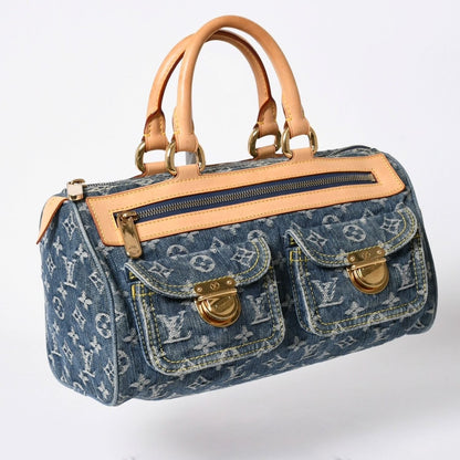 Louis Vuitton Neo Speedy Handbag Monogram Denim Indigo Blue Gold — view 3