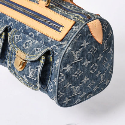 Louis Vuitton Neo Speedy Handbag Monogram Denim Indigo Blue Gold — view 4