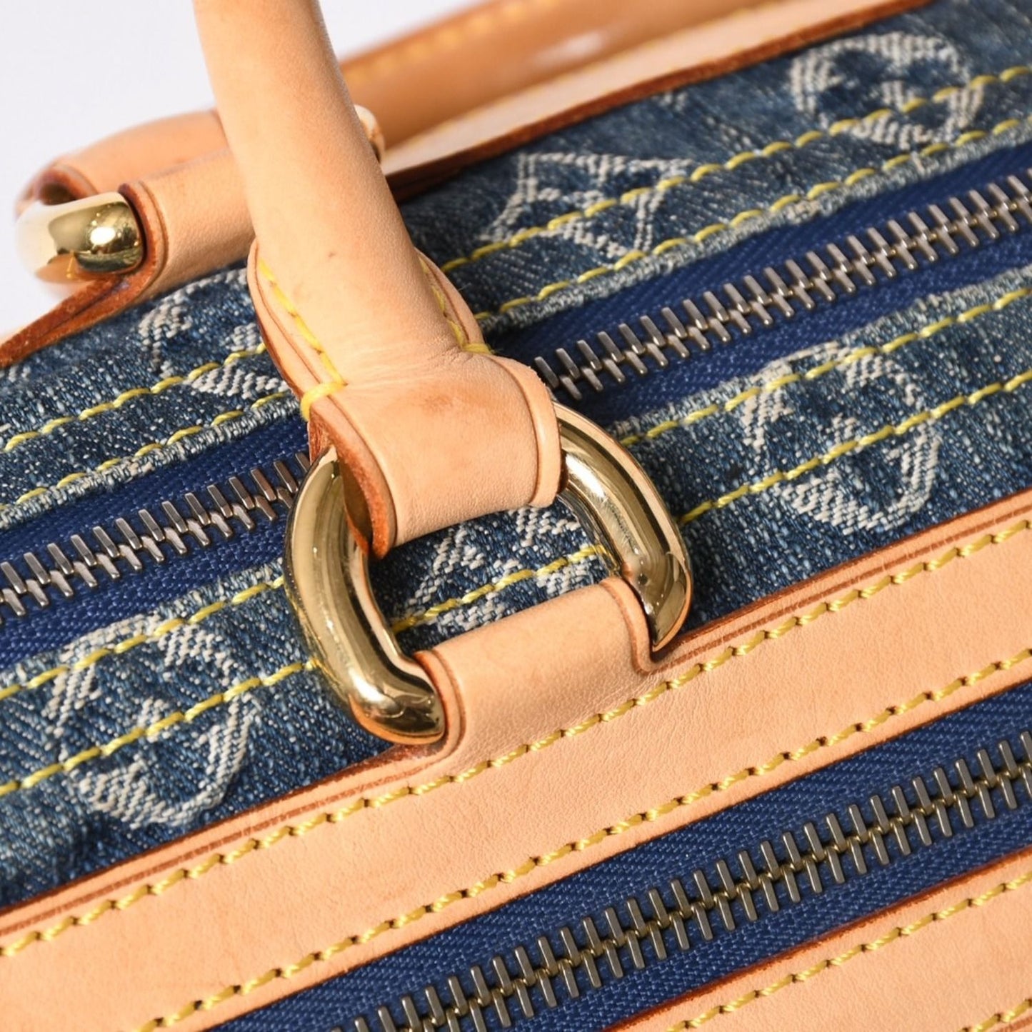 Louis Vuitton Neo Speedy Handbag Monogram Denim Indigo Blue Gold — view 6