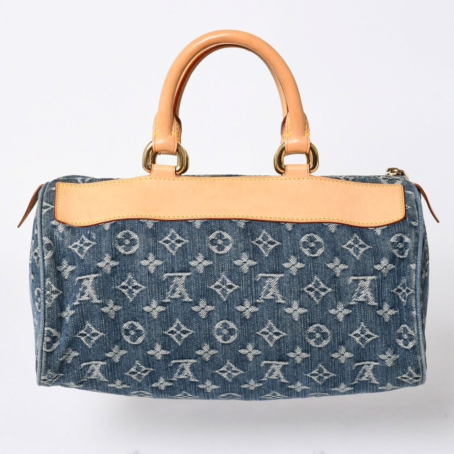 Louis Vuitton Neo Speedy Handbag Monogram Denim Indigo Blue Gold — view 2