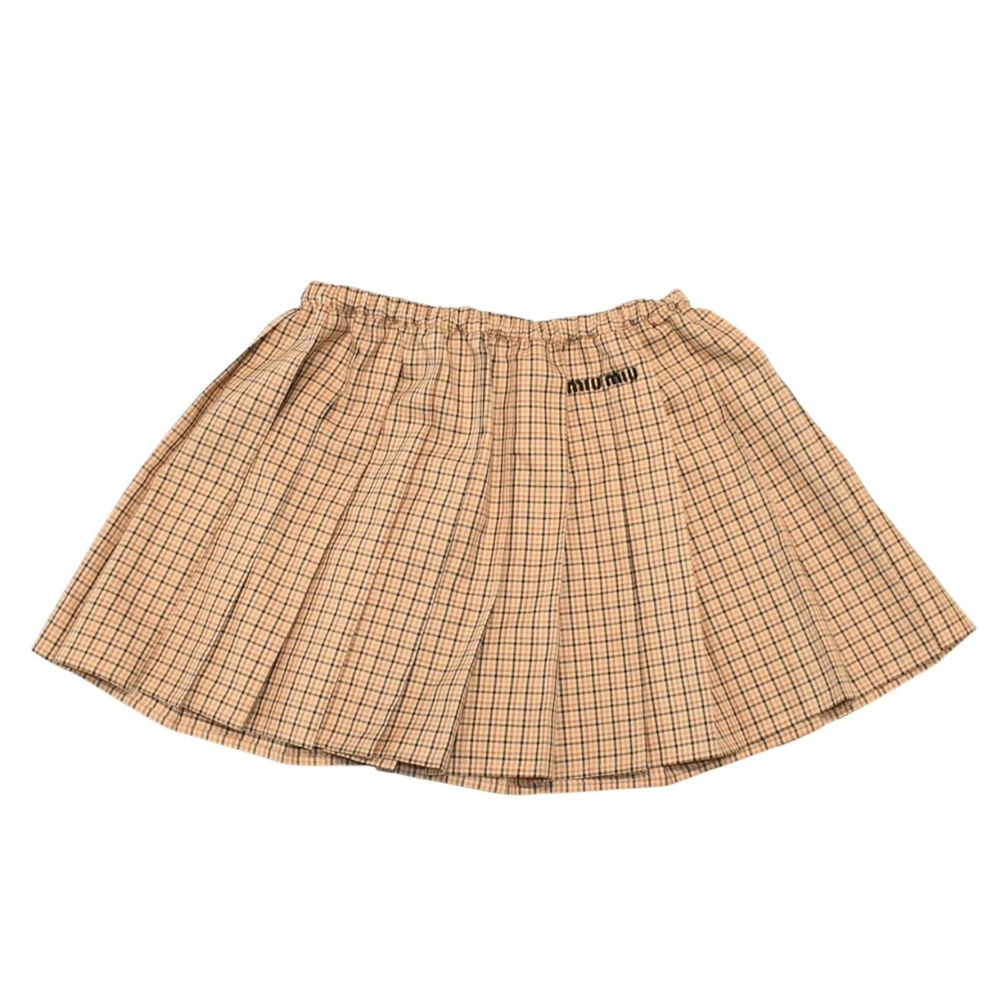 Miu Miu Pleated Check Mini Skirt Beige Brown Pattern Y2k