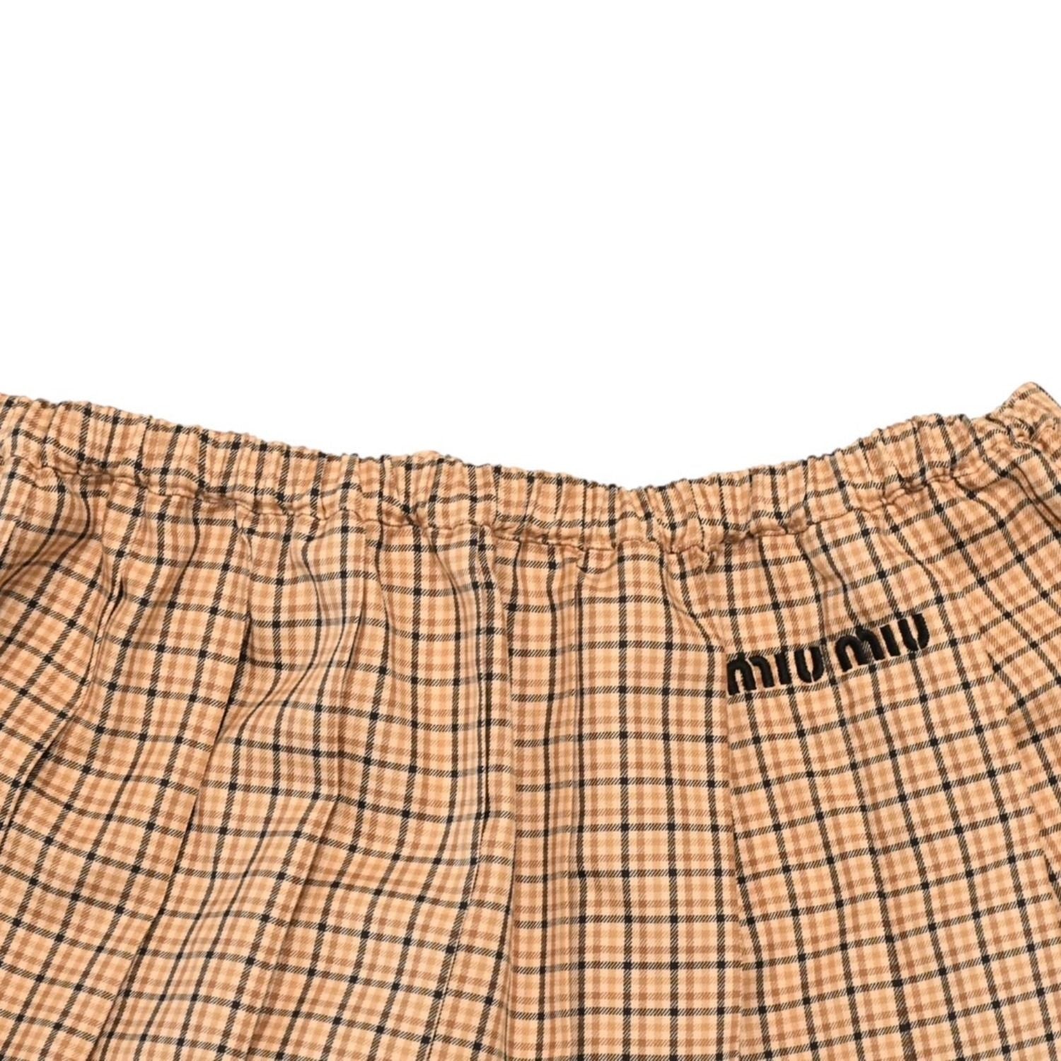 Miu Miu Pleated Check Mini Skirt Beige Brown Pattern Y2k — view 3