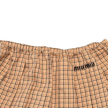 Miu Miu Pleated Check Mini Skirt Beige Brown Pattern Y2k — view 3