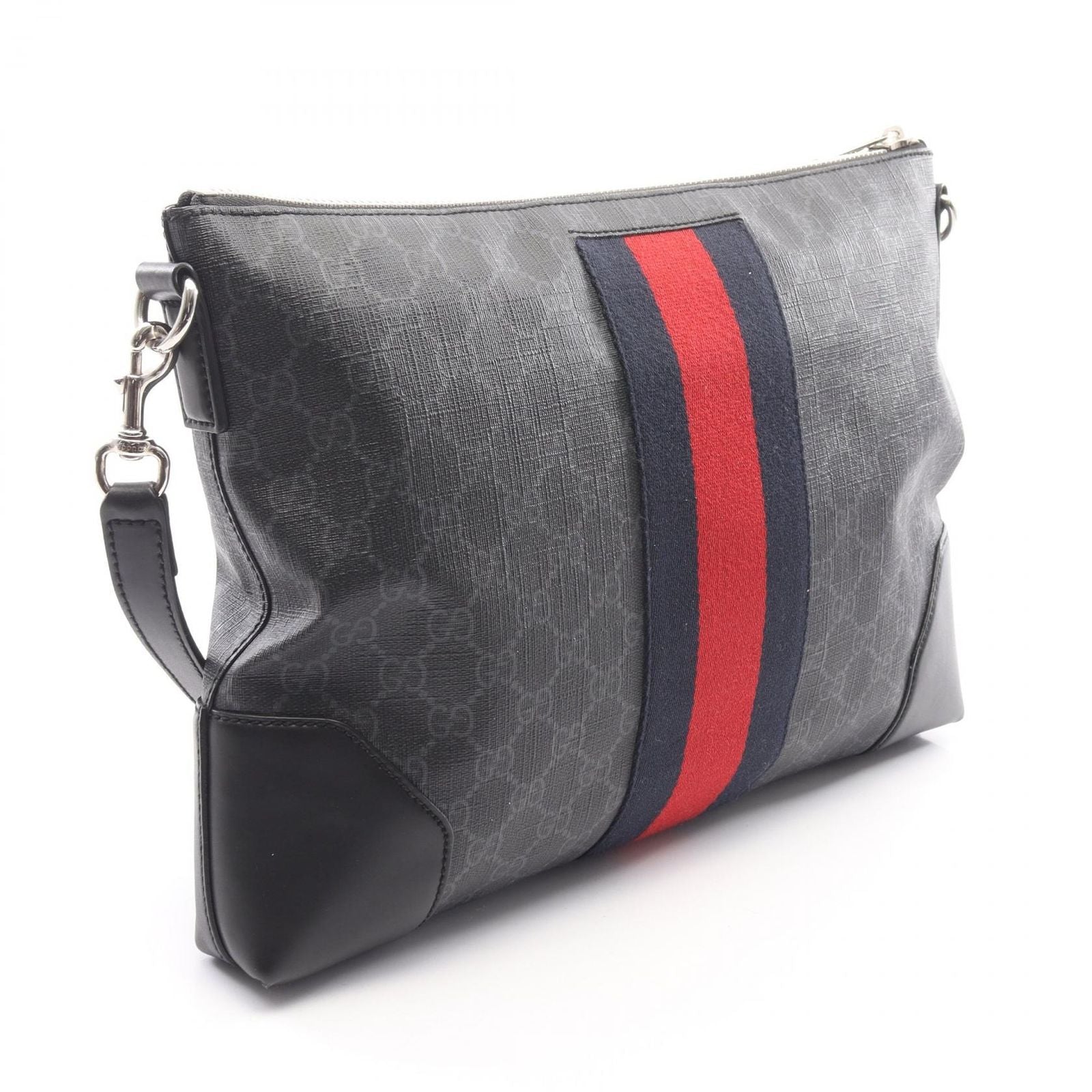 Gucci Shoulder Bag GG Supreme Webbing Line Gray Black Canvas Leather — view 2