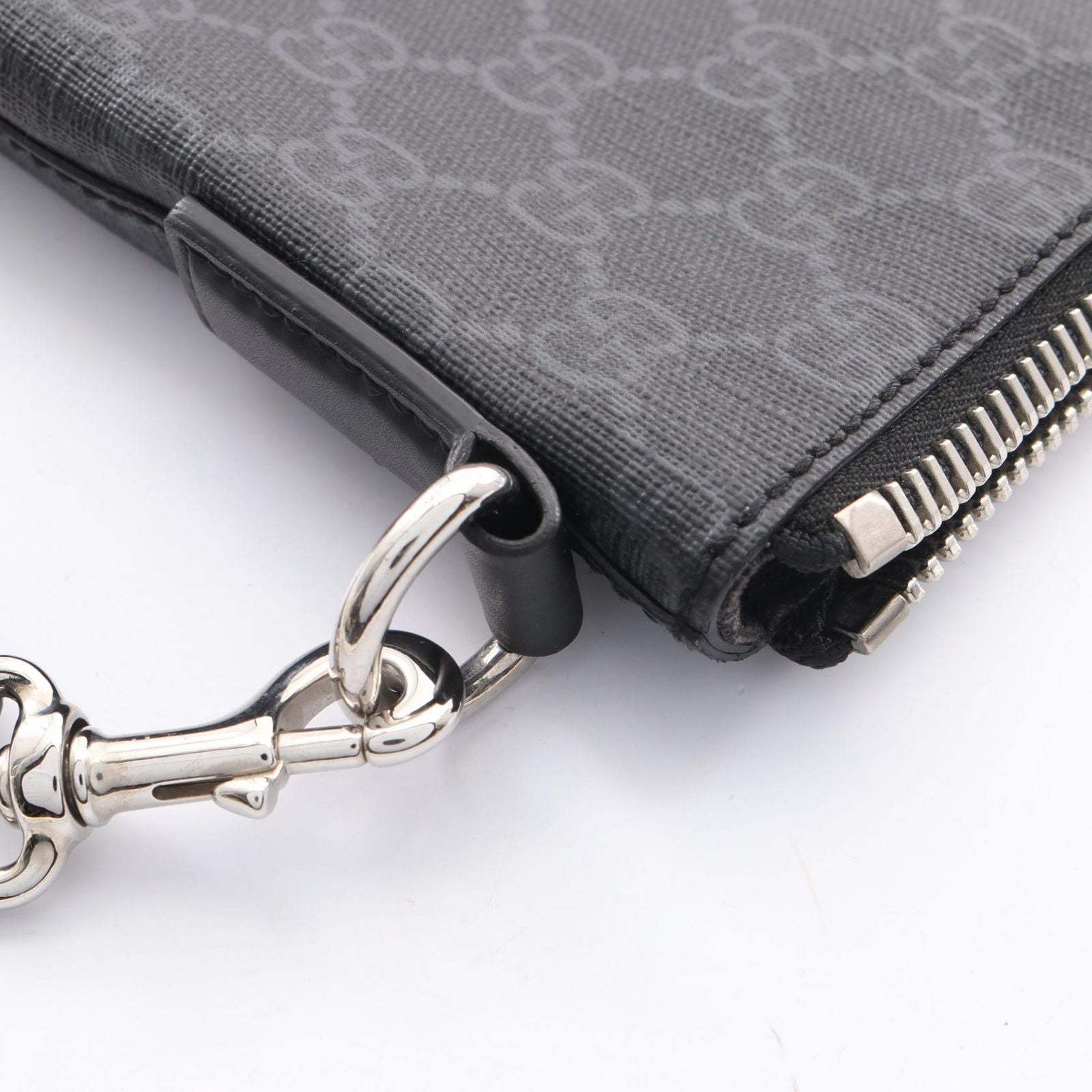 Gucci Shoulder Bag GG Supreme Webbing Line Gray Black Canvas Leather — view 7