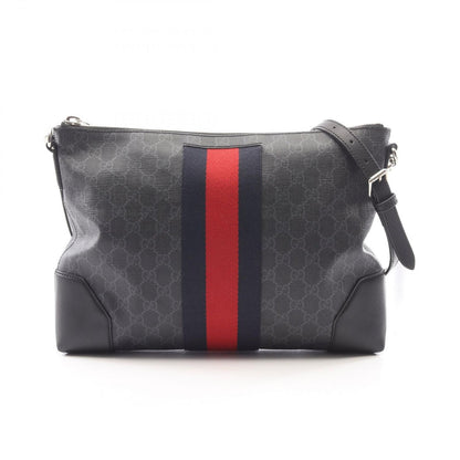 Gucci Shoulder Bag GG Supreme Webbing Line Gray Black Canvas Leather