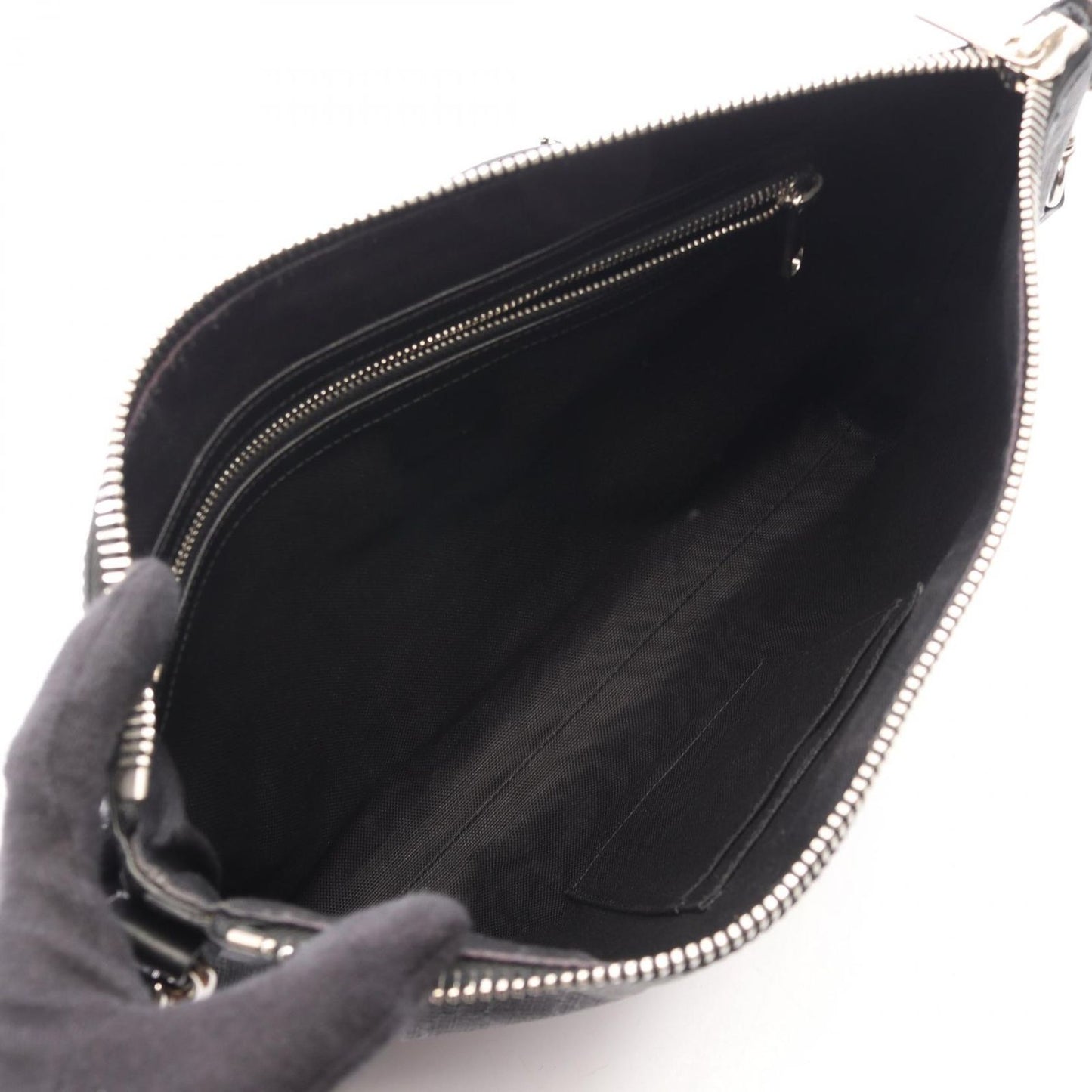 Gucci Shoulder Bag GG Supreme Webbing Line Gray Black Canvas Leather — view 3