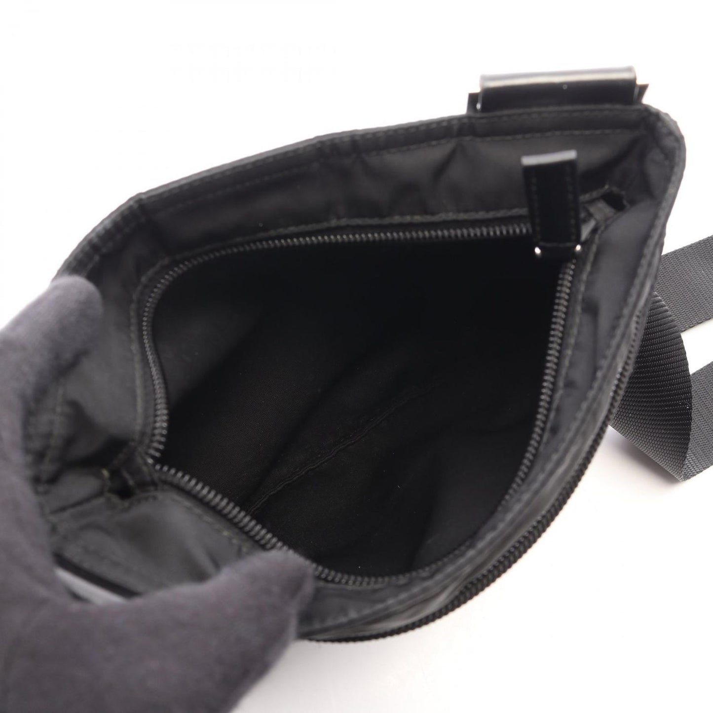 Prada Shoulder Bag Triangle Logo Black Nylon Leather — view 3