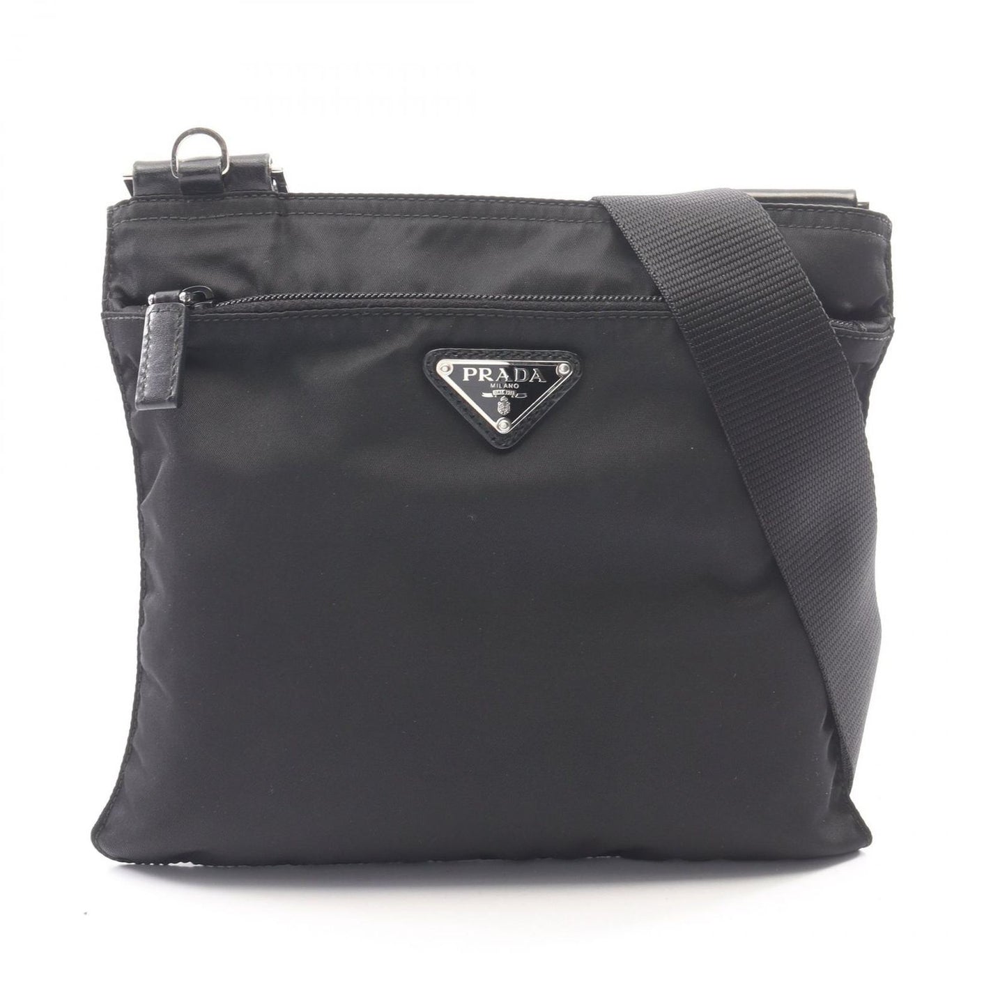 Prada Shoulder Bag Triangle Logo Black Nylon Leather