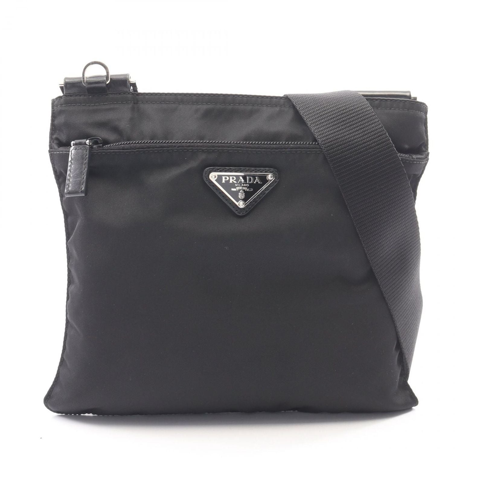 Prada Shoulder Bag Triangle Logo Black Nylon Leather