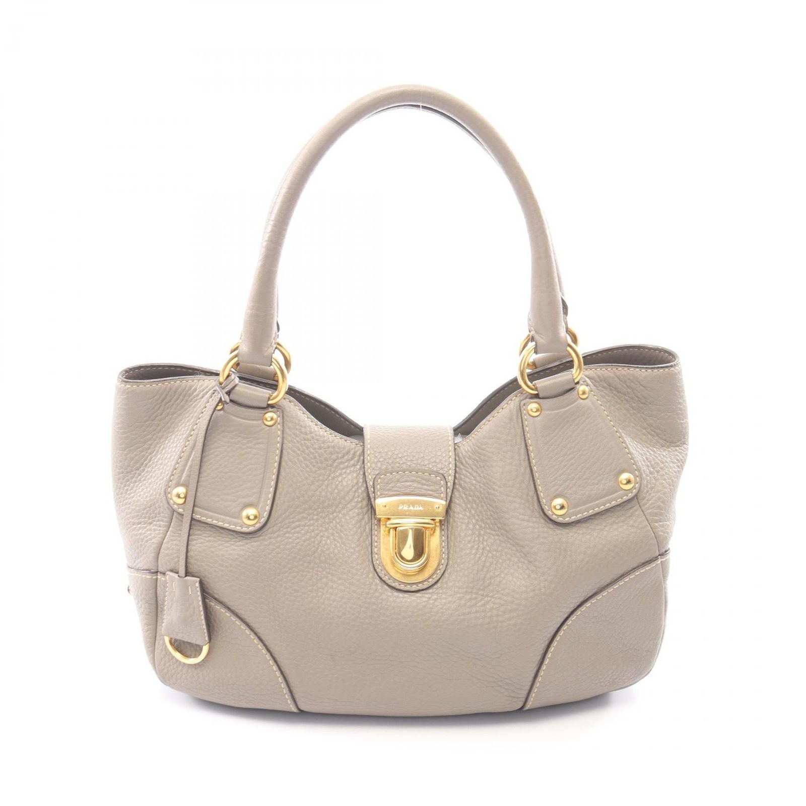 Prada Handbag Vitello Daino Gray Leather Triangle Logo Tote